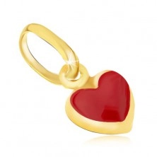 Fényes arany medál - apró kidomborodó piros szív, fénymáz
