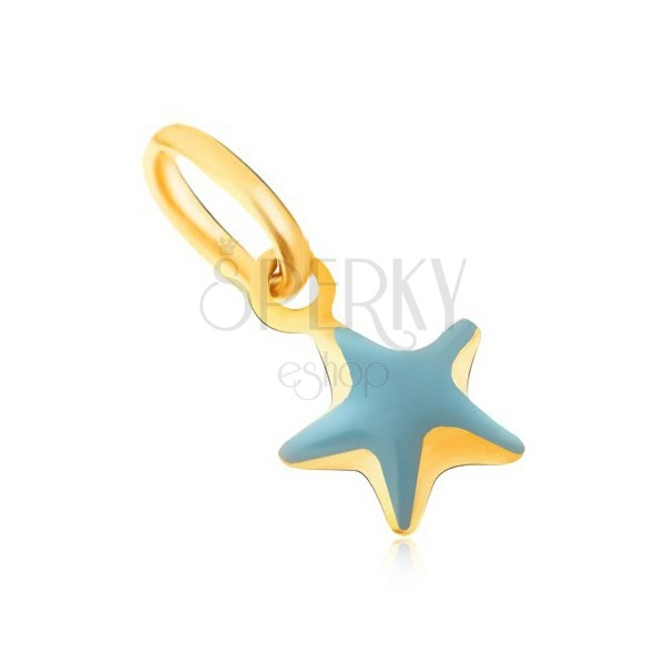 Medál 9K sárga aranyból - csillogó kidomborodó kék csillag, fénymáz