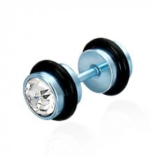 Hamis piercing kék színű kivitelben - átlátszó csiszolt cirkóniák, fekete gumigyűrűk