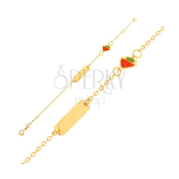 Arany karkötő - lánc fényes táblával, eper medál fénymázzal