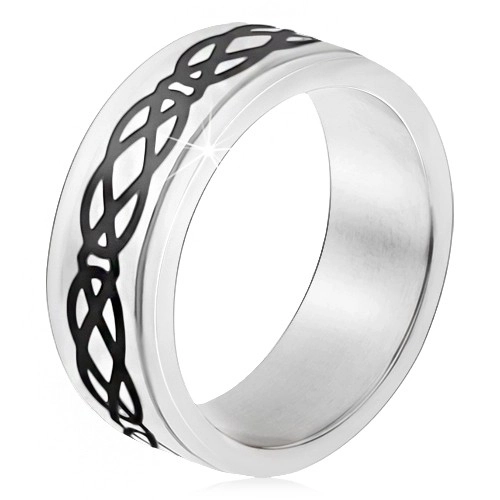 Acél gyűrű, kiemelkedő sáv, rombusz és könnycsepp motívum, vastag vonalak  - Nagyság: 69