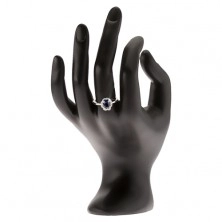 Gyűrű 925 ezüstből - sötétkék ovális kő, cirkóniás kontúr