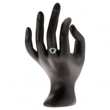 Gyűrű - 925 ezüst, háromszög alakú, zöld kő, átlátszó cirkóniák