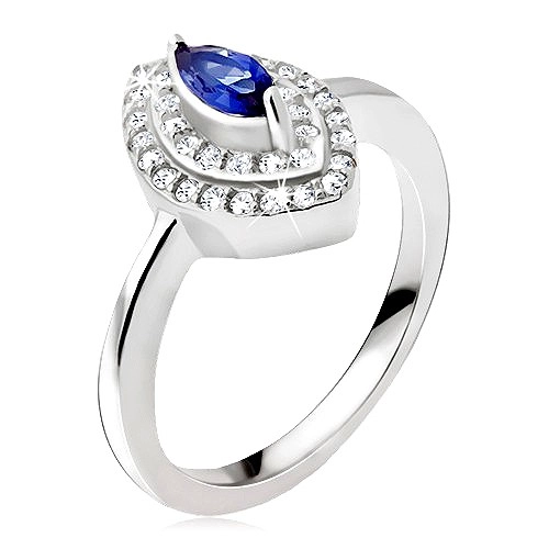 Ezüst gyűrű, kék cirkóniás kő, cirkónás elipszis - Nagyság: 53