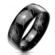 Fekete acél karikagyűrű Gyűrűk Ura motívummal, 8 mm