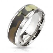 Ezüst színű acél karikagyűrű, katonai minta