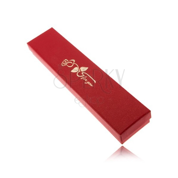Csillogó piros doboz karkötőnek, arany színű rózsa ajánlással