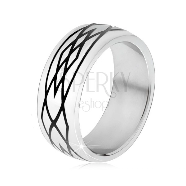 Gyűrű 316L acélból, tükörfényes felület, fekete minta