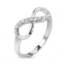 Ezüst gyűrű, végtelen szimbólum átlátszó kövekkel díszítve