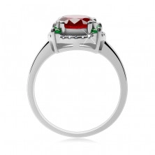 Gyűrű 925 ezüstből, cirkóniás kör, piros kő