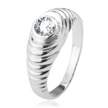Gyűrű, lépcsőzetes szárak, átlátszó cirkónia, 925 ezüstből