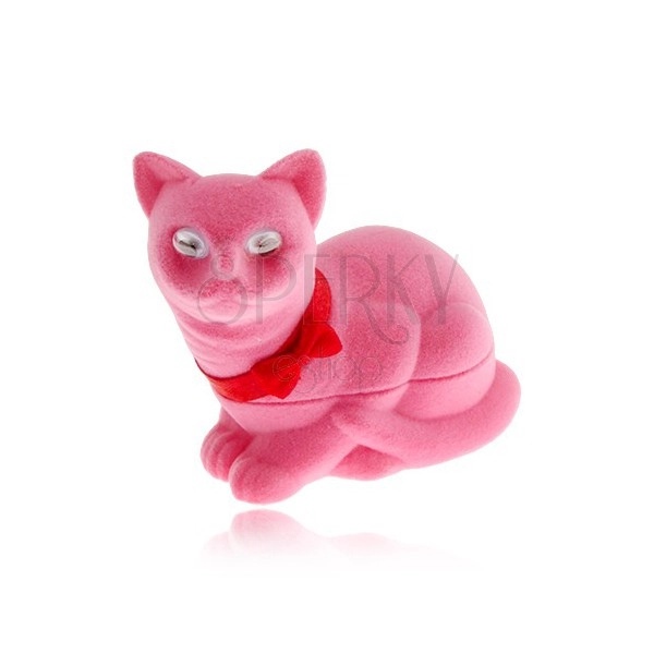 Bársony doboz fülbevalóra, rózsaszín macska masnival