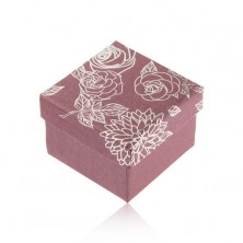 Csillogó, lila doboz gyűrűre, ezüst színű virág illusztráció