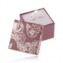 Csillogó, lila doboz gyűrűre, ezüst színű virág illusztráció