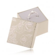 Krémfehér doboz ékszerre, ezüst színű virág motívum