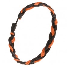 Narancs-fekete fonott, zsinóros karkötő, fonat