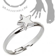 Ródiumozott, állítható ezüst színű gyűrű, fényes ötágú csillag
