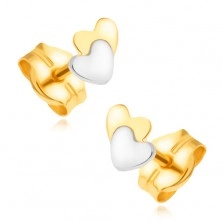Arany fülbevaló 585 - sárga-fehér kombináció, egymást metsző szívek