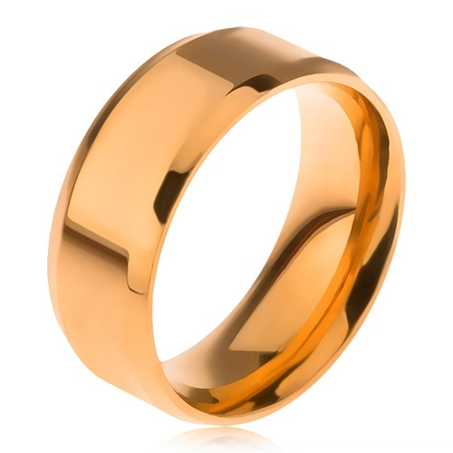 Fényes, arany színű gyűrű 316L acélból, lemetszett szélek - Nagyság: 64