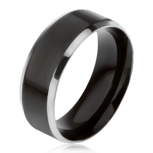 Fekete gyűrű 316L acélból, ferde szélek, ezüst színben