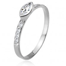 Cirkóniás gyűrű, köves szárak, elipszis alakú kő, 925 ezüst