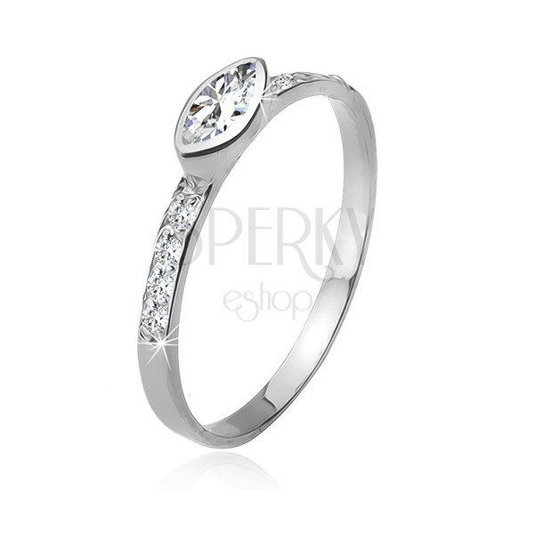 Cirkóniás gyűrű, köves szárak, elipszis alakú kő, 925 ezüst