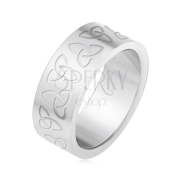 Acél gyűrű gravírozott kelta szimbólumokkal, Triquetra