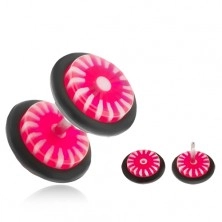 Fake plug fülbe - kerekek akrylból, rózsaszín-fehér napocska