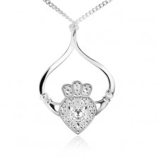 925 ezüst nyaklánc, lánc, szív, korona, kéz, átlátszó cirkóniák