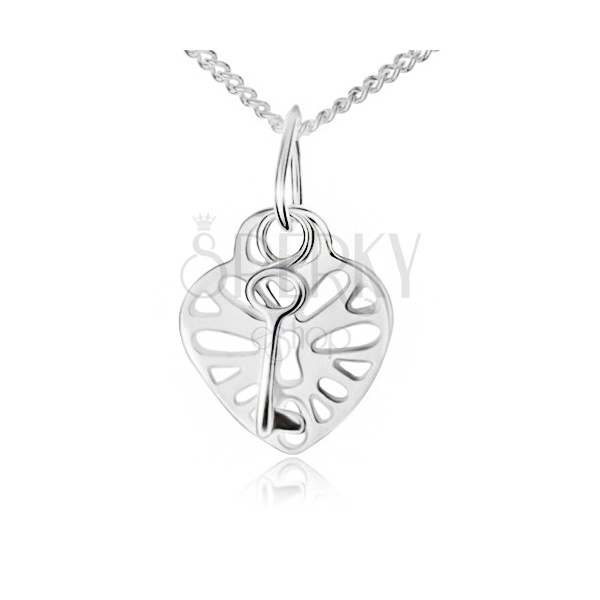 Nyaklánc 925 ezüstből, kivágott szív alakú lakat és kulcs