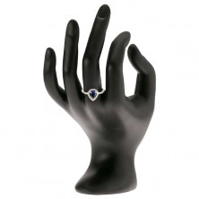 Gyűrű - sötétkék könnycsepp alakú kő, átlátszó cirkóniák, 925 ezüst