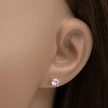 Bedugós fülbevaló 925 ezüstből, kerek, rózsaszín kő