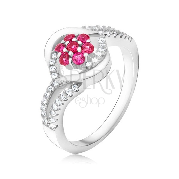 Gyűrű 925 ezüstből, rózsaszín cirkóniás virág, ajak