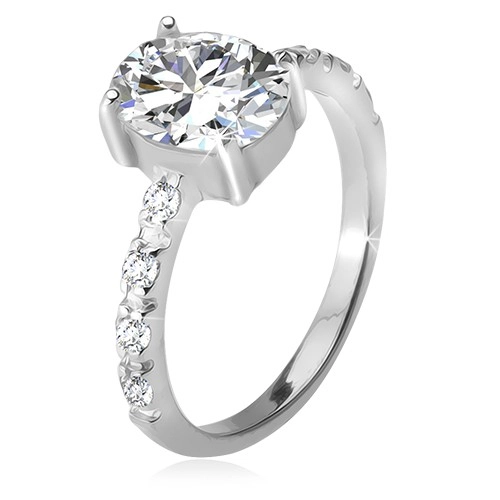 925 ezüst gyűrű, cirkóniás szárak, ovális átlátszó kő - Nagyság: 59
