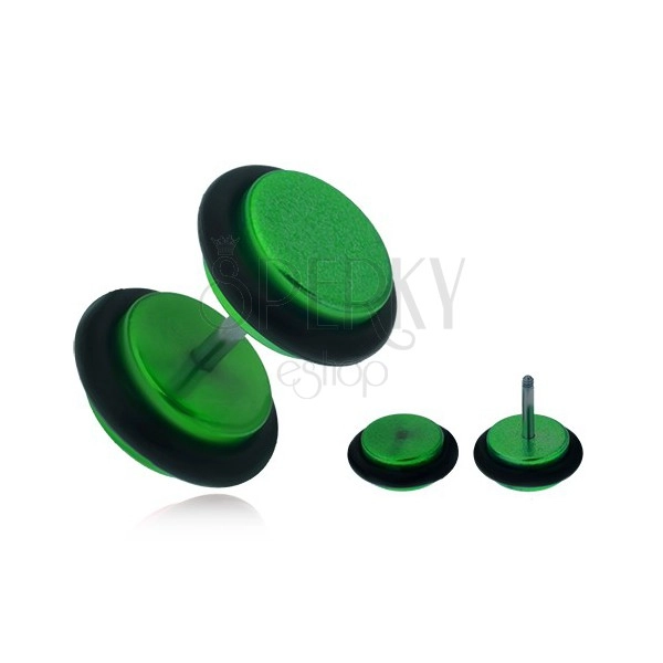 Hamis plug fülbe, fényes, zöld, akryl kerekek