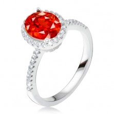 Gyűrű 925 ezüstből, kiemelkedő cirkóniás foglalat, piros kő