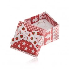 Piros-fehér ajándékdoboz, karácsonyi motívum, masni