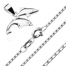 Nyakék - két ugró delfin, lánc ovális szemekkel, 925 ezüst