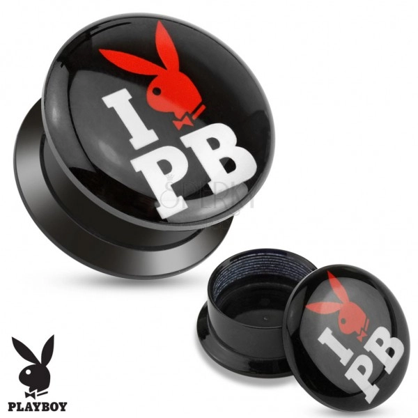 Fekete csavarható plug akrylból - I love Playboy