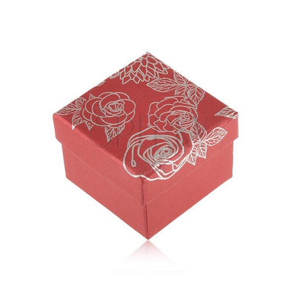 Piros dobozka ékszere, virág motívum ezüst színben