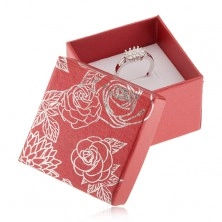 Piros dobozka ékszere, virág motívum ezüst színben