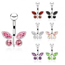 Acél piercing köldökbe, cirkóniás pillangó - különböző színekben