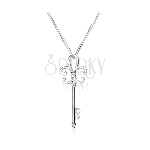 925 ezüst nyakék, lánc és kulcs medál, Fleur de Lis