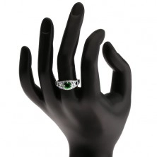 Átlátszó cirkóniás gyűrű, zöld kővel, szitakötők, 925 ezüst