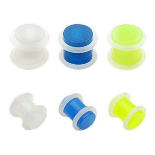 Plug fülbe akrilból - átlátszó, gumicskával - Vastagság: 8 mm, A piercing színe: Neonzöld