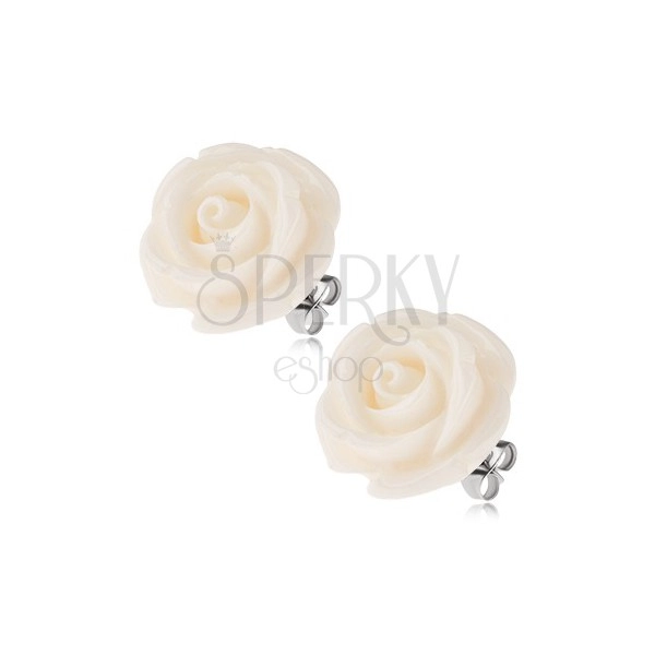 Bedugós fülbevaló sebészeti acélból, fehér rózsa gyantából, 14 mm