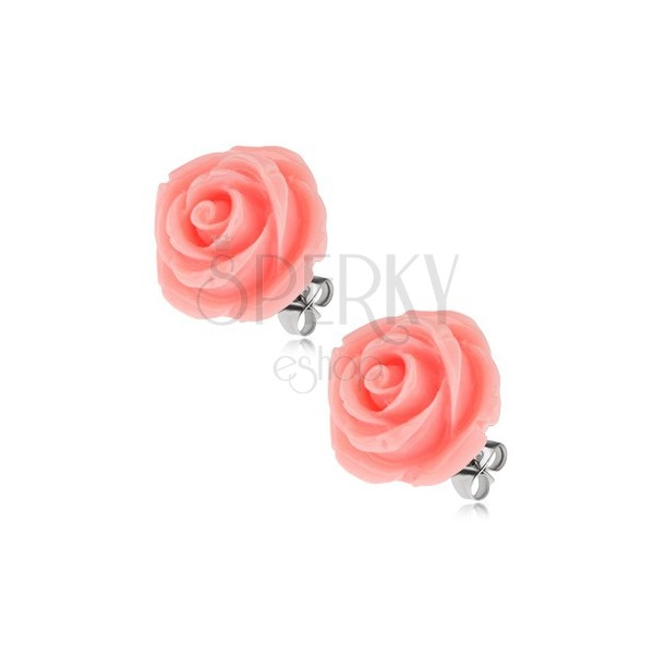 Fülbevaló acélból, rózsaszín rózsa, stekkeres kapocs, 14 mm