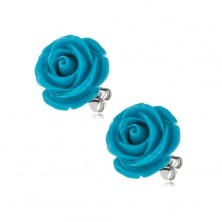 Bedugós fülbevaló sebészeti acélból, kinyílt kék rózsa, 14 mm