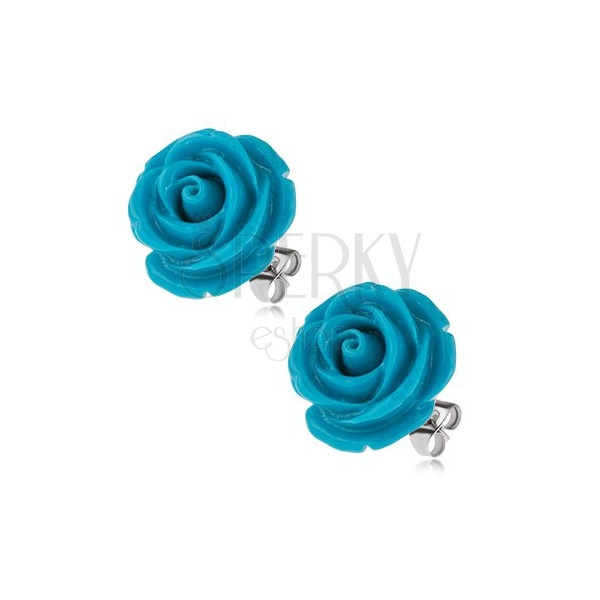 Bedugós fülbevaló sebészeti acélból, kinyílt kék rózsa, 14 mm