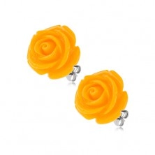 Acél bedugós fülbevaló, fényes gyanta rózsa sárga színben, 14 mm